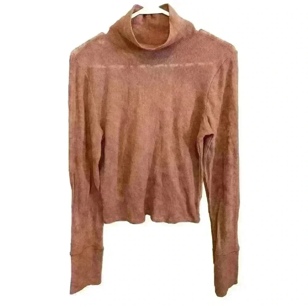 Intimately Free People Cropped Layering Top Large Mock Neck Long Sleeve Sheer